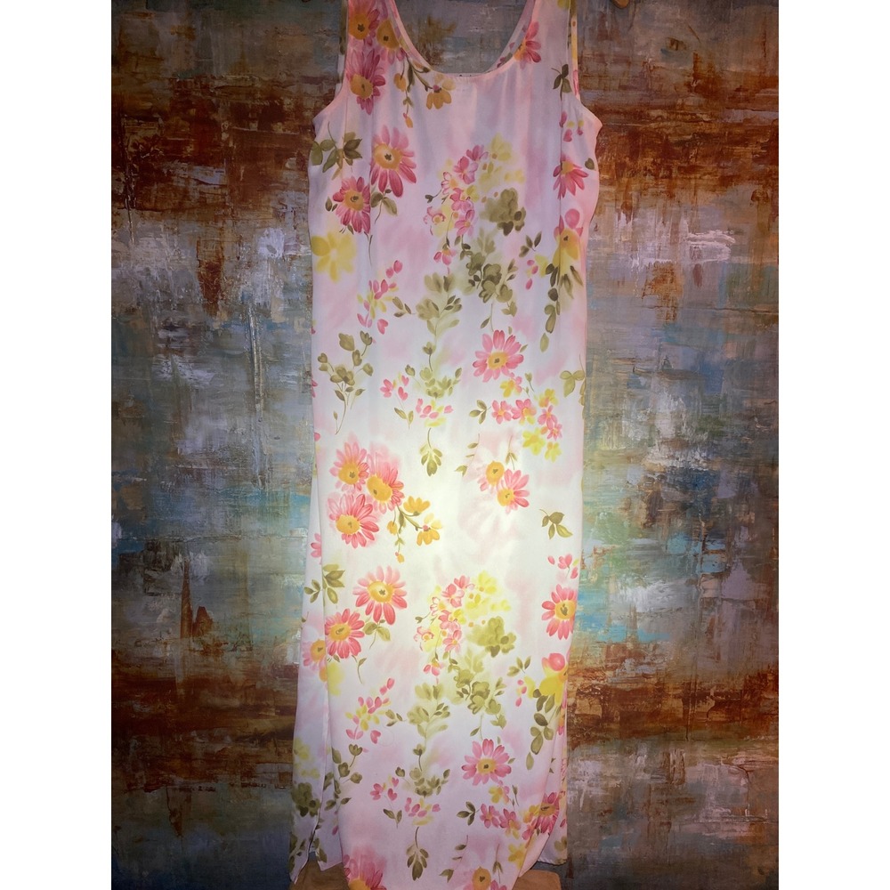 Nina Piccalino Vintage Floral Maxi Dress Pink Yellow Sleeveless Size 12 028734M1